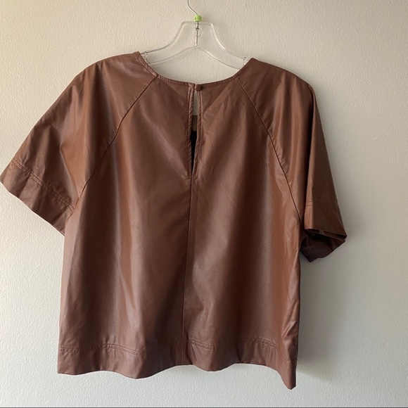 Prologue Women's Short Sleeve Vinyl Faux Leather Blouse Brown Size Large - Picture 5 of 6